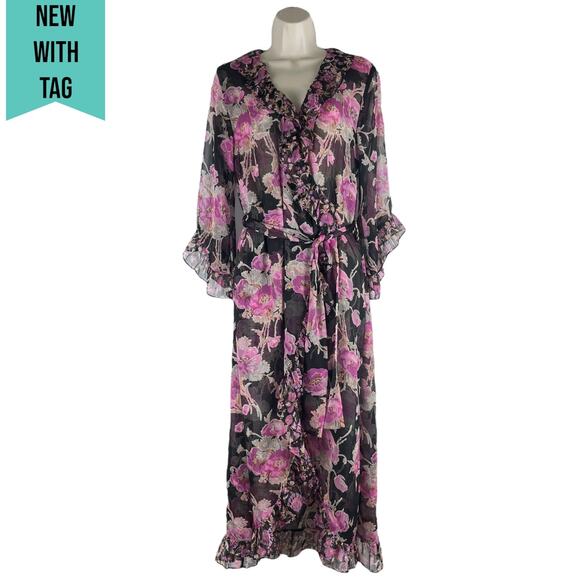 MISA Los Angelos Naia Floral Print Chiffon Wrap Midi Dress Size XS - Picture 4 of 14